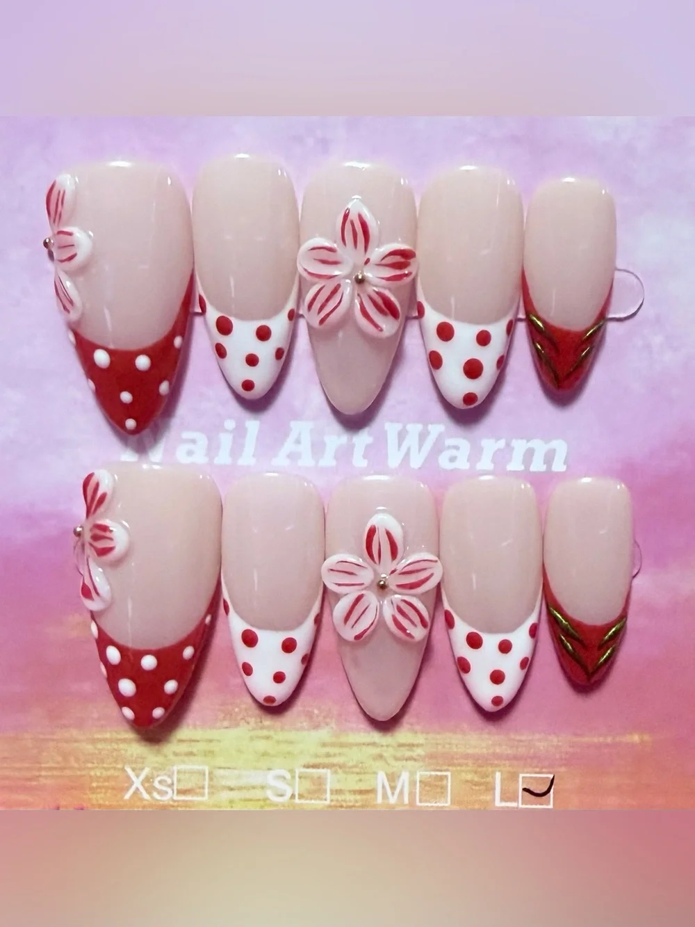Nude & Red Floral French Tip Press-On Nail Set by